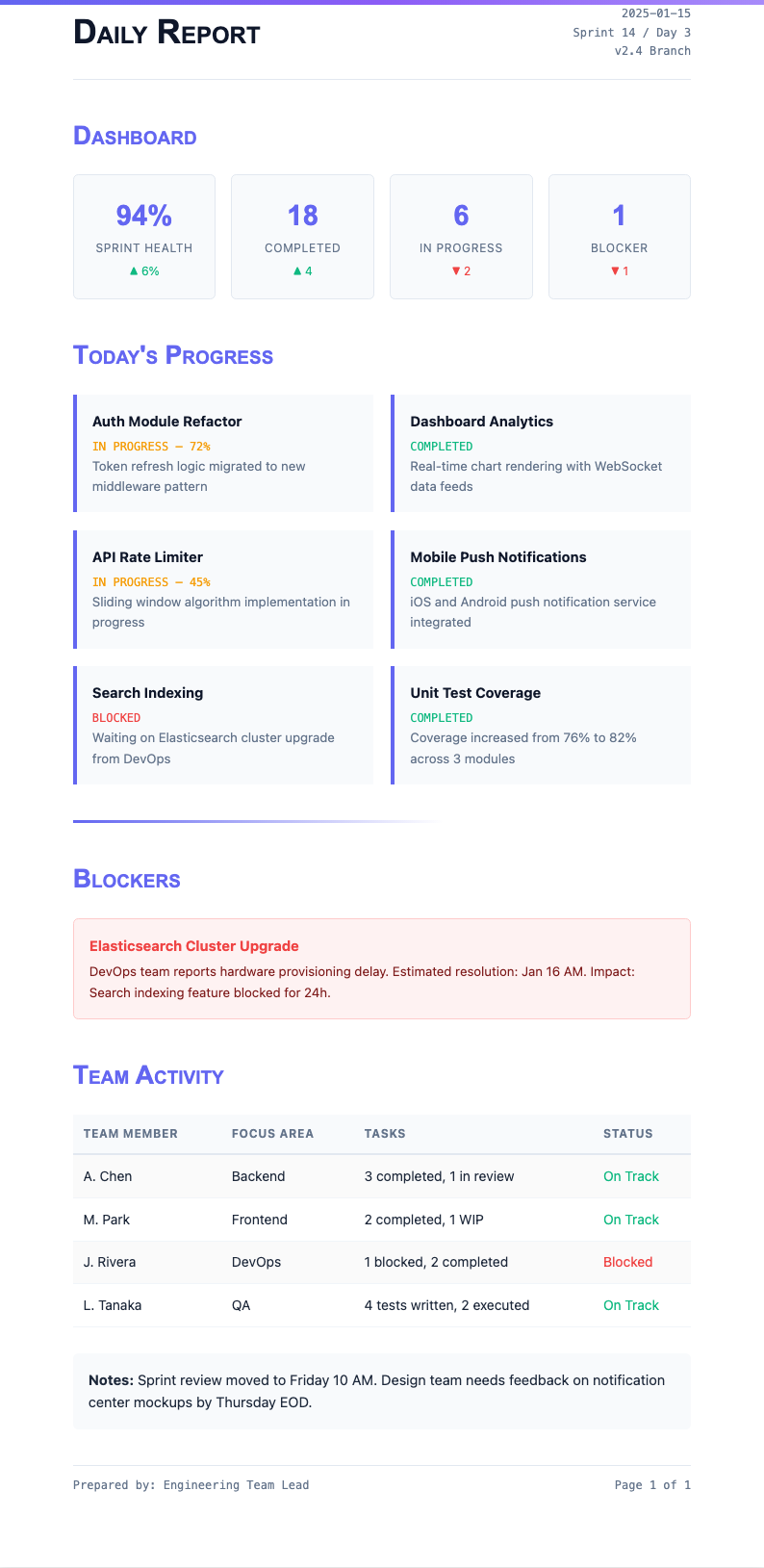 Bold contemporary daily report